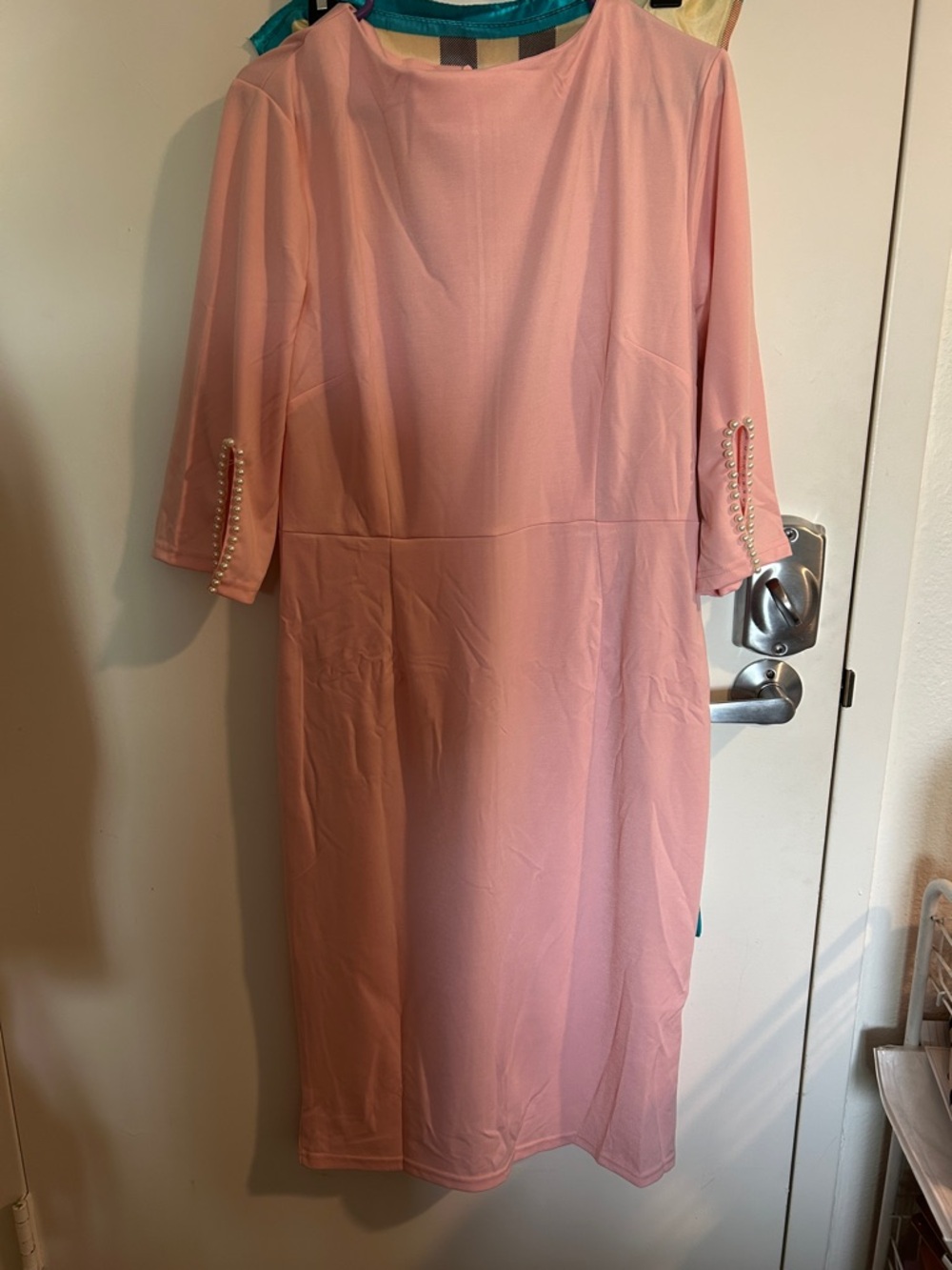 Women's Pearl-Trim Pink Midi Dress